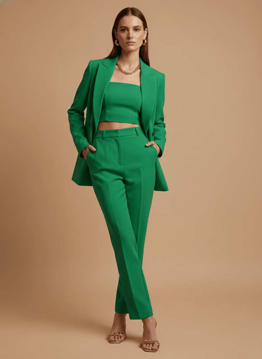 Women's Longline Blazer Straight-Leg Trouser Suit Set – Tailored Fit