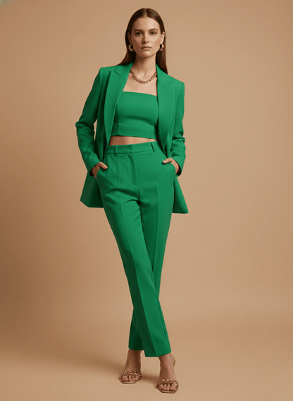 Women's Longline Blazer Straight-Leg Trouser Suit Set – Tailored Fit