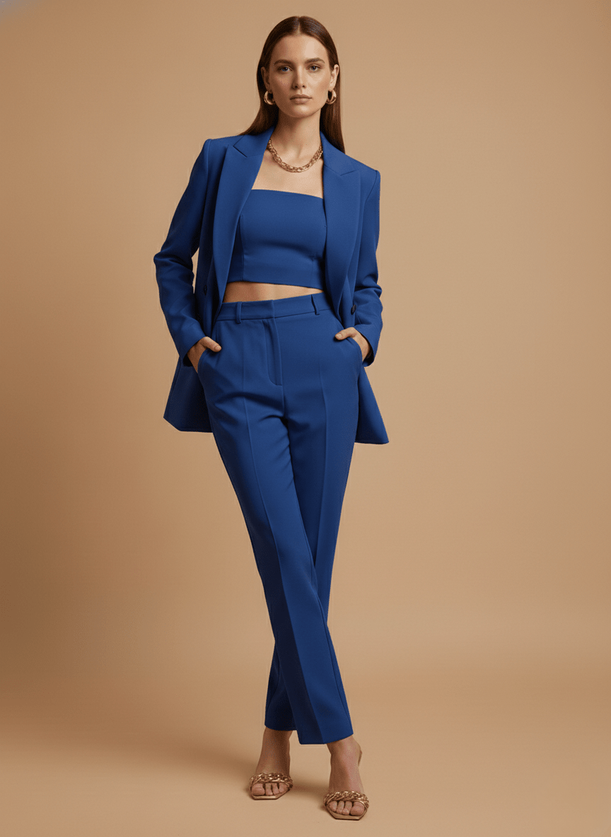Women's Longline Blazer Straight-Leg Trouser Suit Set – Tailored Fit