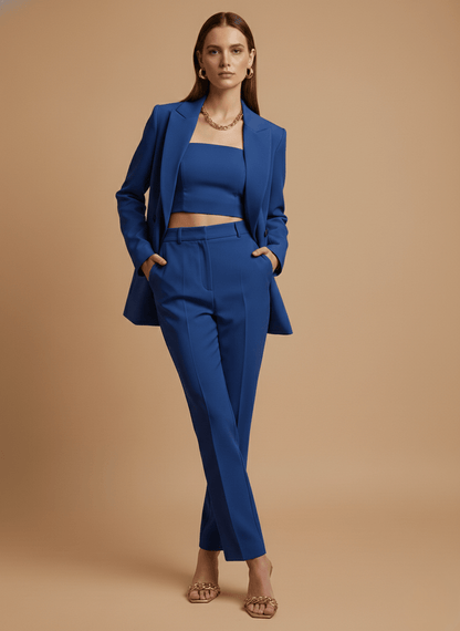 Women's Longline Blazer Straight-Leg Trouser Suit Set – Tailored Fit