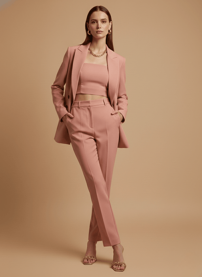 Women's Longline Blazer Straight-Leg Trouser Suit Set – Tailored Fit