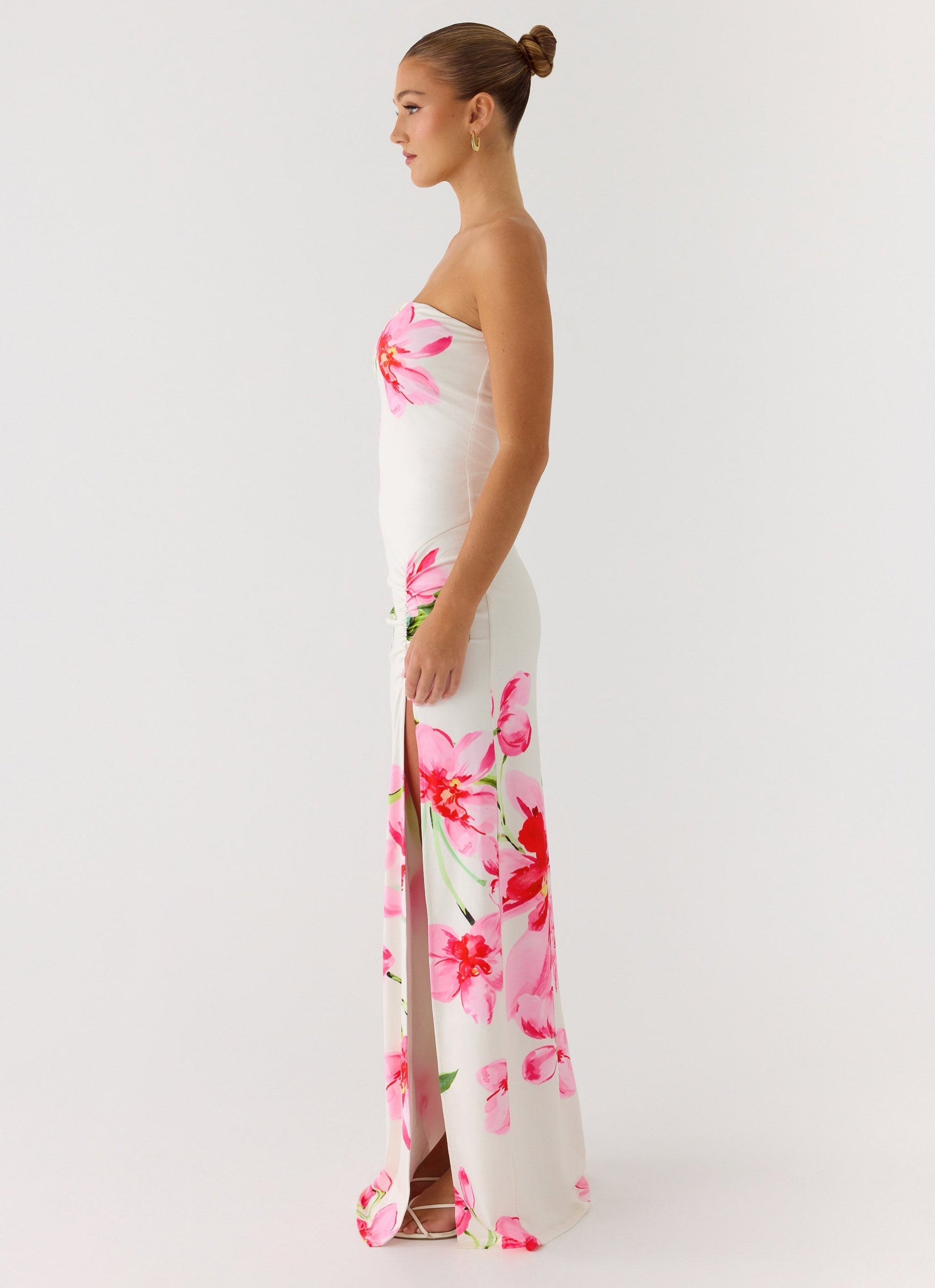 Women's Stretch Jersey Maxi Dress | Elegant Strapless Evening Gown with Front Slit 1