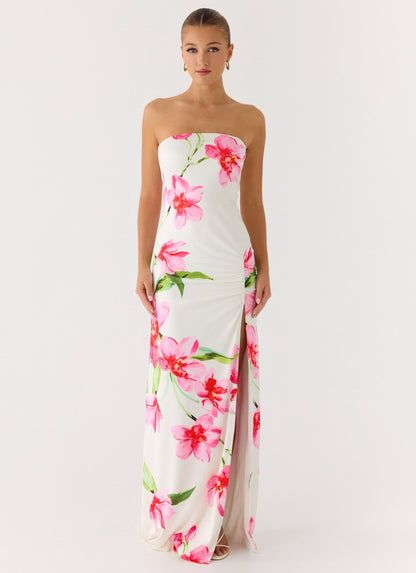 Women's Stretch Jersey Maxi Dress | Elegant Strapless Evening Gown with Front Slit 3