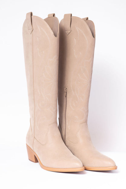 Women's Cowboy Boots – Tan Pointed Toe Tall Western Boots with 17 Inch Shaft for Casual & Country Wear