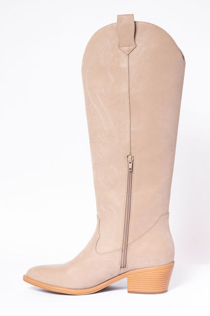 Women's Cowboy Boots – Tan Pointed Toe Tall Western Boots with 17 Inch Shaft for Casual & Country Wear