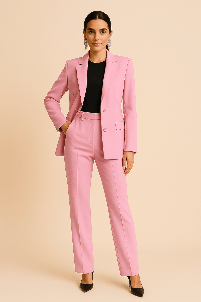 Women's Button-Front Blazer Straight-Cut Trouser Suit Set – Tailored