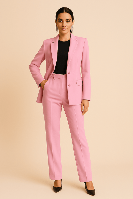 Women's Button-Front Blazer Straight-Cut Trouser Suit Set – Tailored