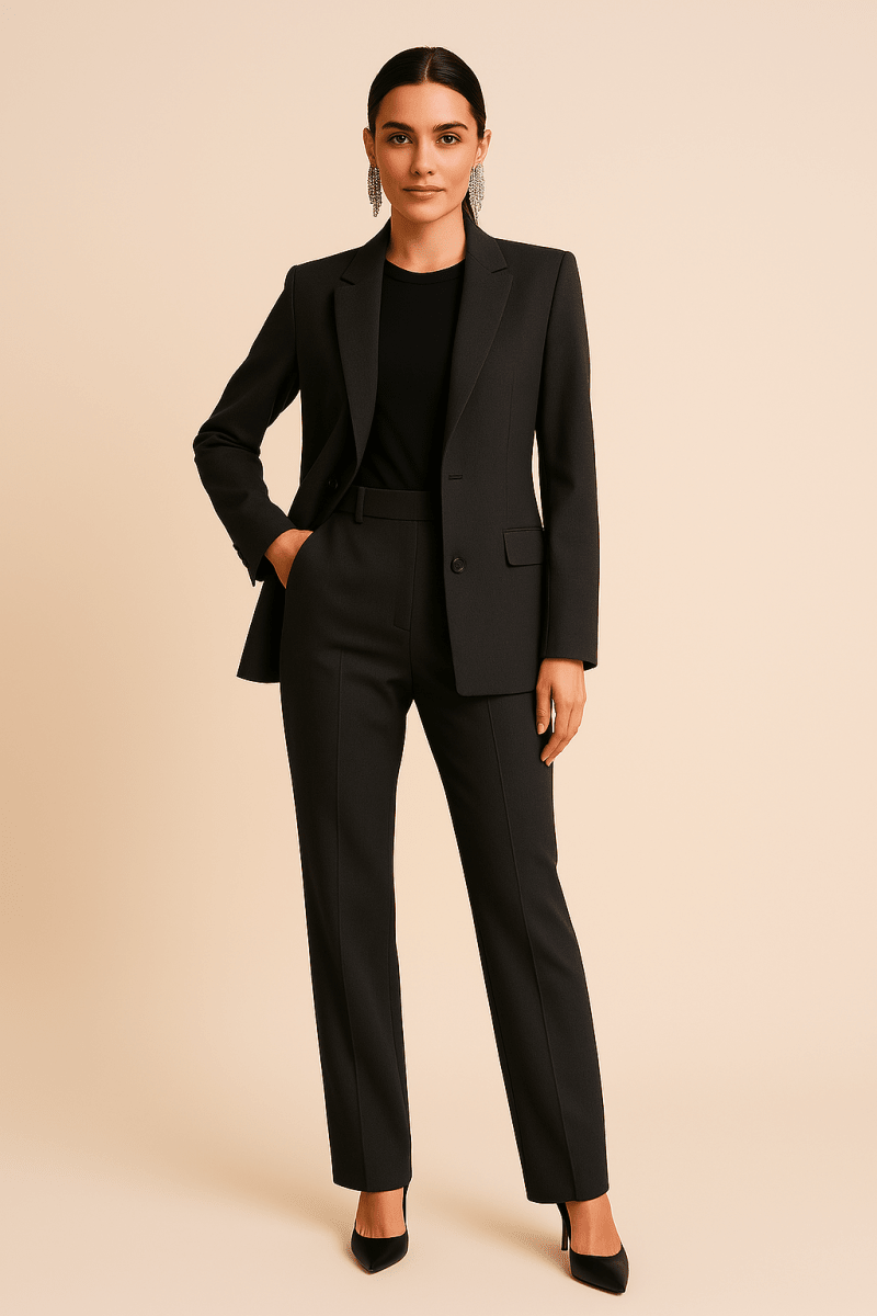 Women's Button-Front Blazer Straight-Cut Trouser Suit Set – Tailored