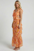 Fleur™ Floral Maxi Dress — Sleeveless V-Neck Ruffle Strap
