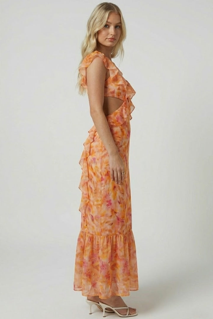 Fleur™ Floral Maxi Dress — Sleeveless V-Neck Ruffle Strap