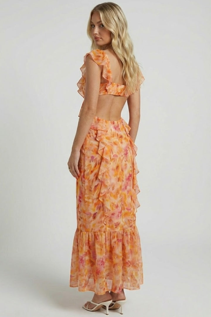 Fleur™ Floral Maxi Dress — Sleeveless V-Neck Ruffle Strap