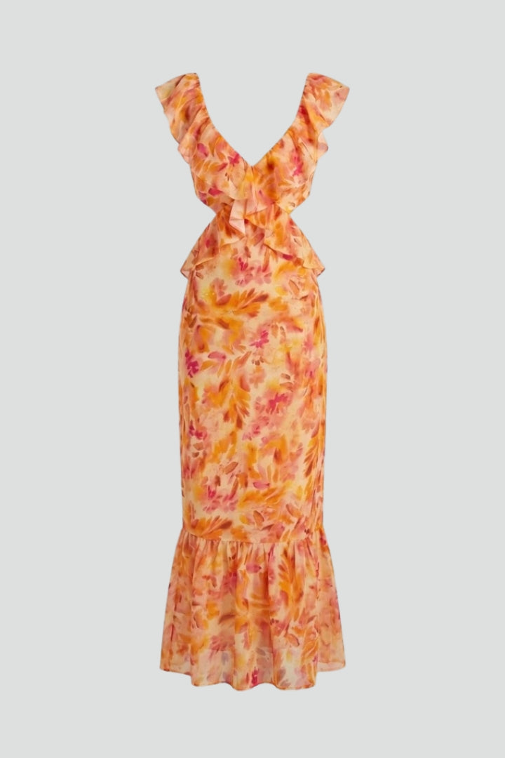 Fleur™ Floral Maxi Dress — Sleeveless V-Neck Ruffle Strap