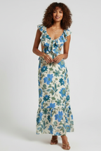 Fleur™ Floral Maxi Dress — Sleeveless V-Neck Ruffle Strap