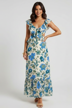 Fleur™ Floral Maxi Dress — Sleeveless V-Neck Ruffle Strap